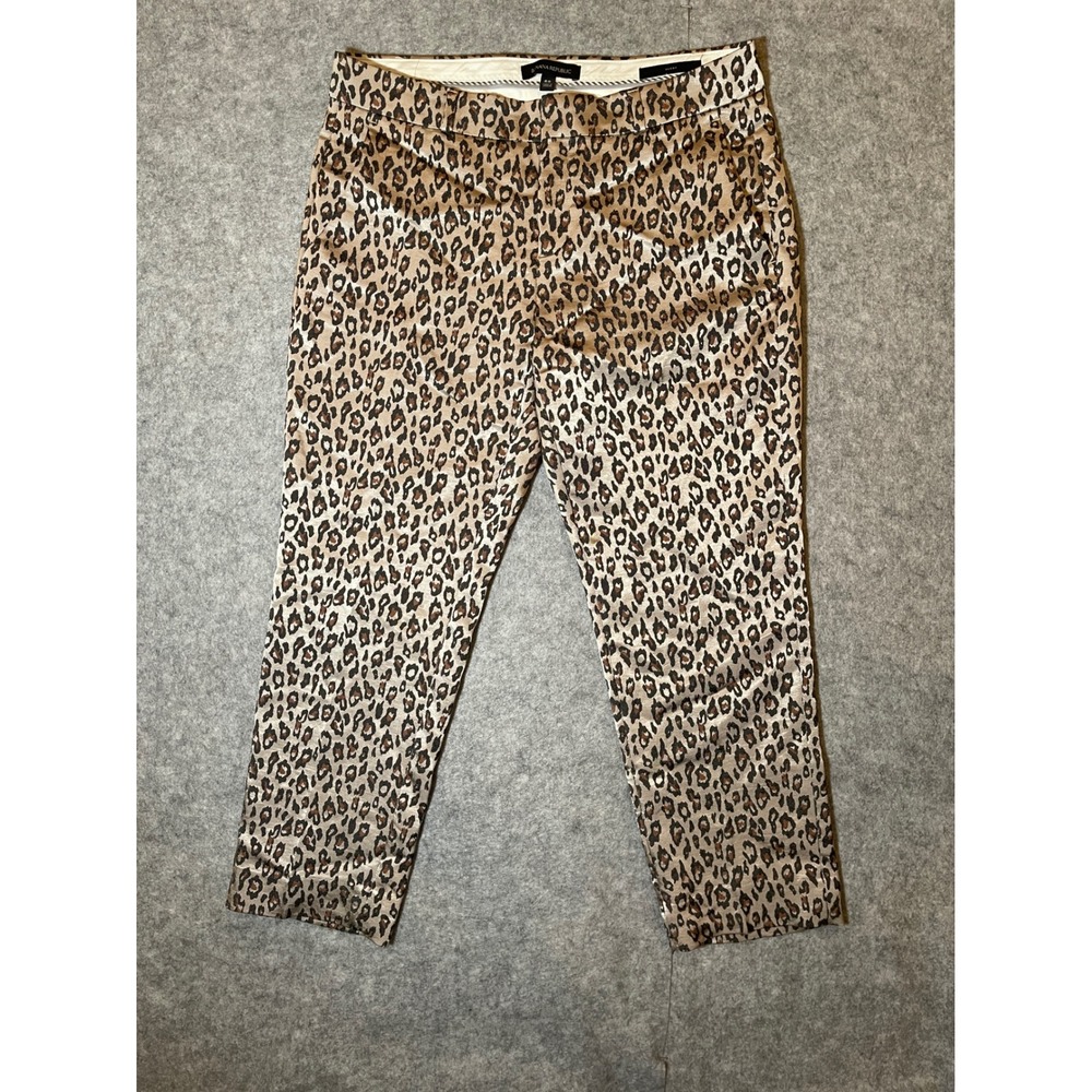 Banana Republic Avery Leopard Print Ankle Pants Womens 6S Brown Animal Satin